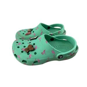 Crocs Women's Green Pink Flamingo Classic Vacation Vibes Clogs Size 8